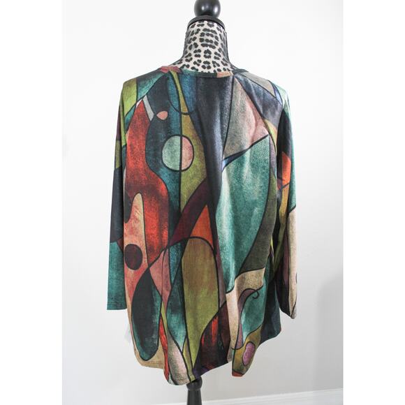 NWT Jess & Jane Size XL Stained Glass Brushed Suede Knit Top Made in USA Artsy - Picture 3 of 4